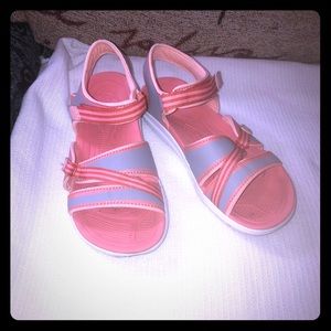 Pink/Gray strappy sandals.